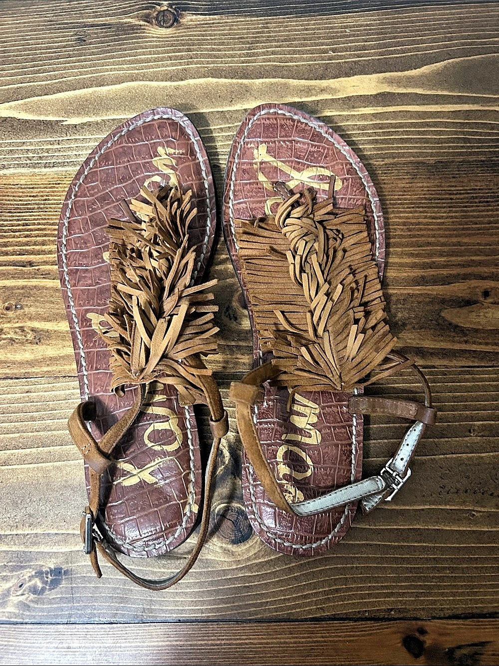 Sam Edelman Fringe Flat Sandals in Brown, size 6.5